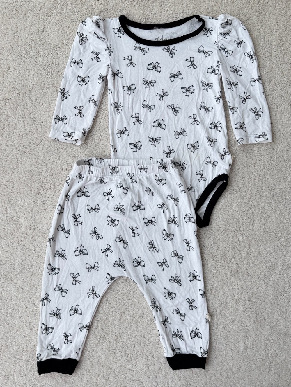 Milkberry White & Black Bow Print One-Piece & Pant Set